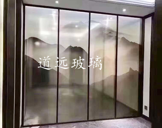 夾絲山水畫玻璃014